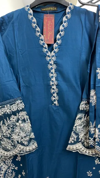 Pakistani Original Hayat Stitched Cotton Co-ords 2 Pcs _ Deep Sea Blue 